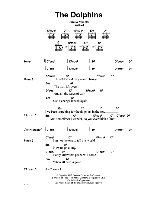 Fred Neil The Dolphins Sheet Music Notes & Chords for Lyrics & Chords - Download or Print PDF