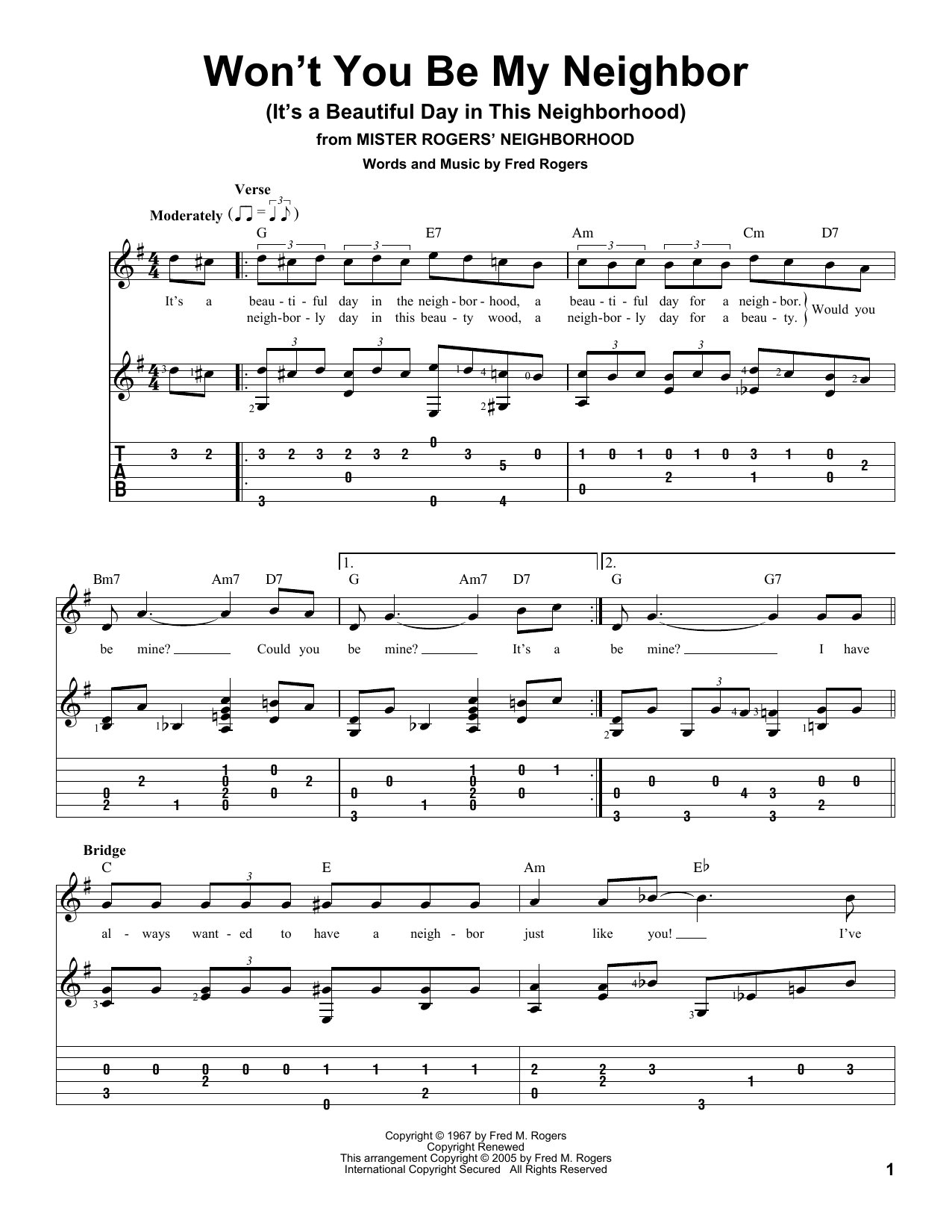 Preview Fred Rogers Won't You Be My Neighbor? (It's A Beautiful Day In The Neighborhood) Children sheet music, notes and chords for Easy Piano, SKU: 173321 Won't You Be My Neighbor? (It's A Beautiful Day In The Neighborhood) sheet music