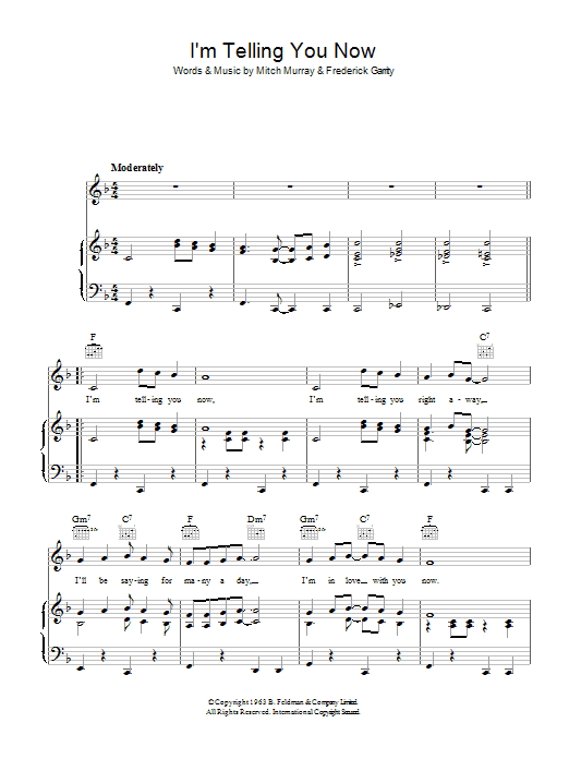 Freddie And The Dreamers I'm Telling You Now (Garrity/Murray) Sheet Music Notes & Chords for Piano, Vocal & Guitar (Right-Hand Melody) - Download or Print PDF