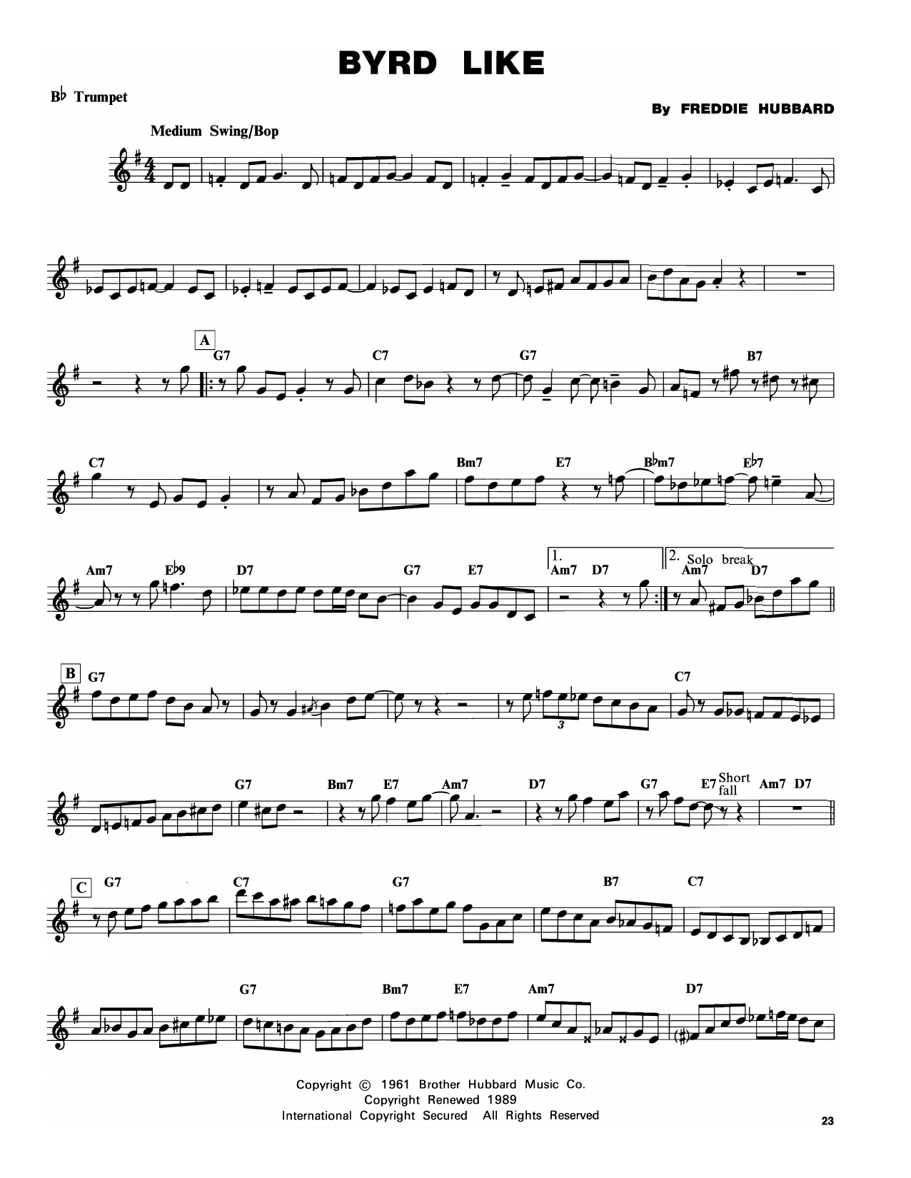 Freddie Hubbard Birdlike Sheet Music Notes & Chords for Trumpet Transcription - Download or Print PDF