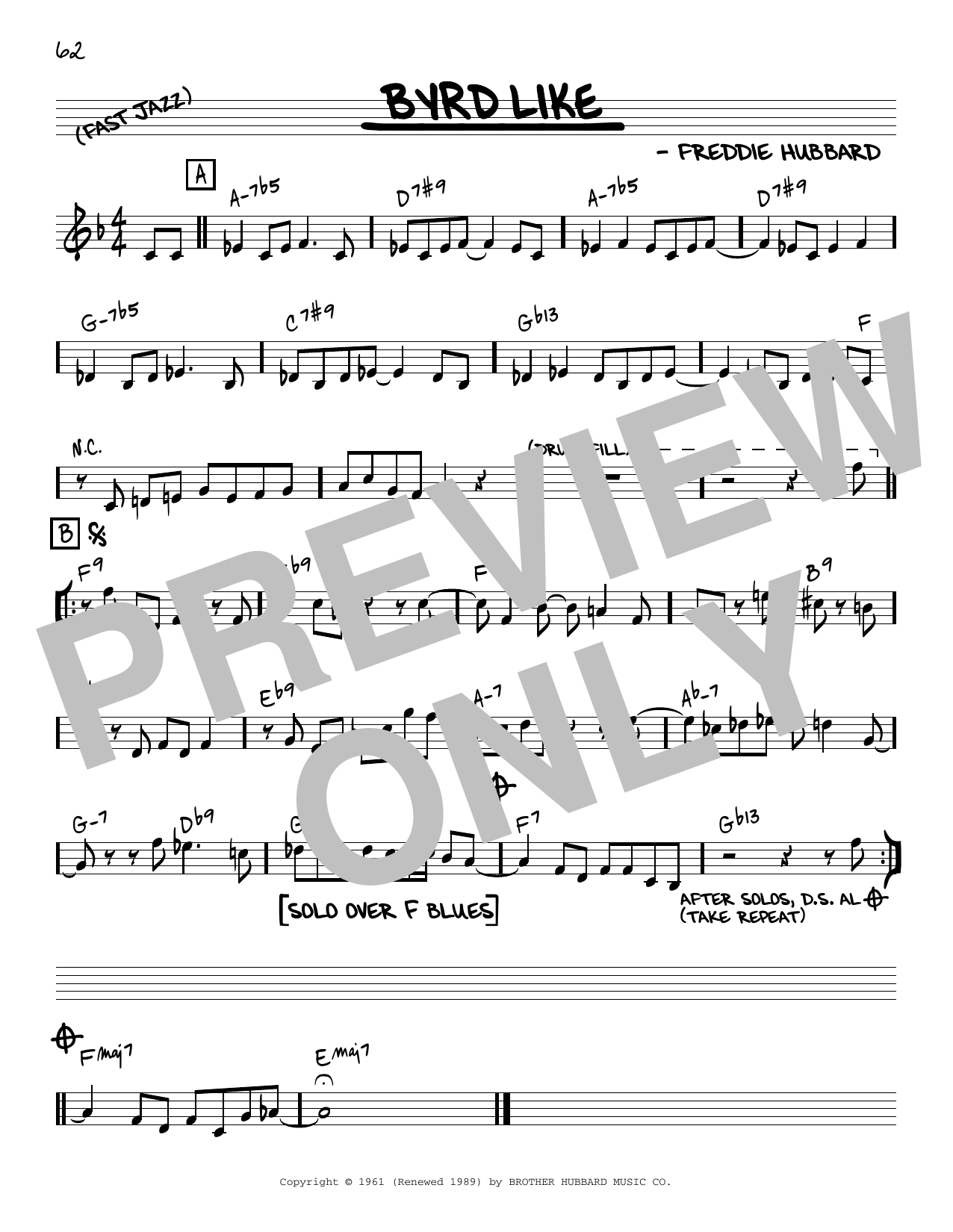 Freddie Hubbard Byrd Like [Reharmonized version] (arr. Jack Grassel) Sheet Music Notes & Chords for Real Book – Melody & Chords - Download or Print PDF