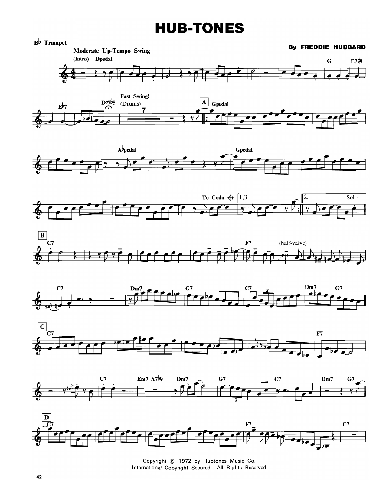 Freddie Hubbard Hub-Tones Sheet Music Notes & Chords for Trumpet Transcription - Download or Print PDF