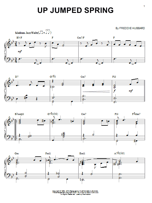 Freddie Hubbard Up Jumped Spring (arr. Brent Edstrom) Sheet Music Notes & Chords for Piano - Download or Print PDF