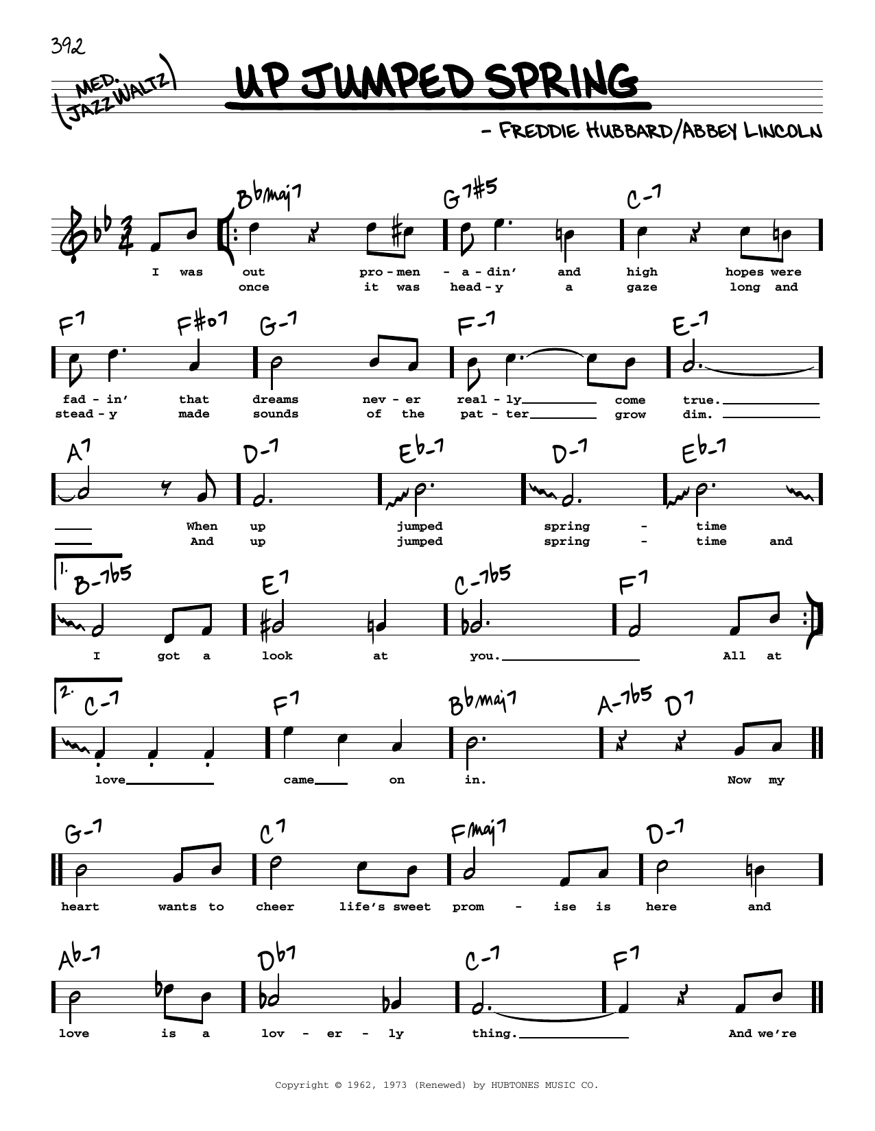 Freddie Hubbard Up Jumped Spring (High Voice) Sheet Music Notes & Chords for Real Book – Melody, Lyrics & Chords - Download or Print PDF