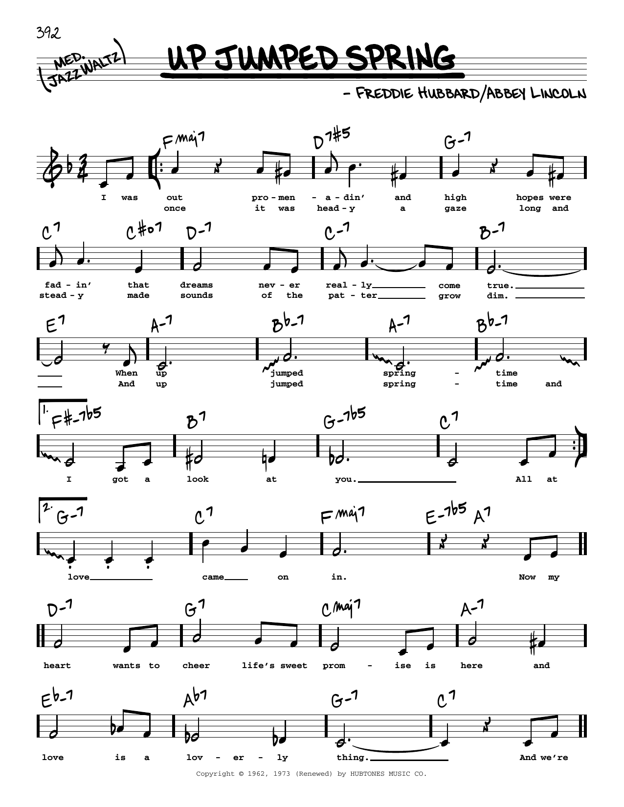 Freddie Hubbard Up Jumped Spring (Low Voice) Sheet Music Notes & Chords for Real Book – Melody, Lyrics & Chords - Download or Print PDF