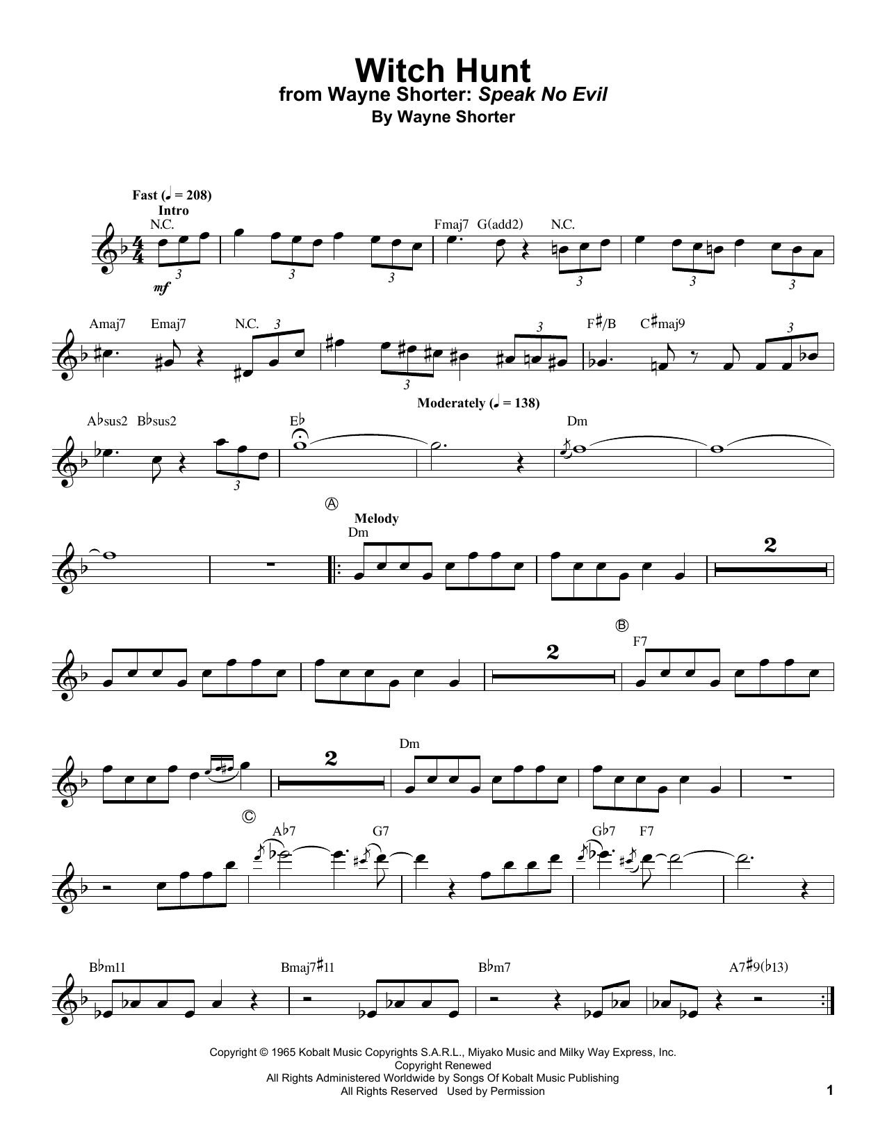 Freddie Hubbard Witch Hunt Sheet Music Notes & Chords for Trumpet Transcription - Download or Print PDF