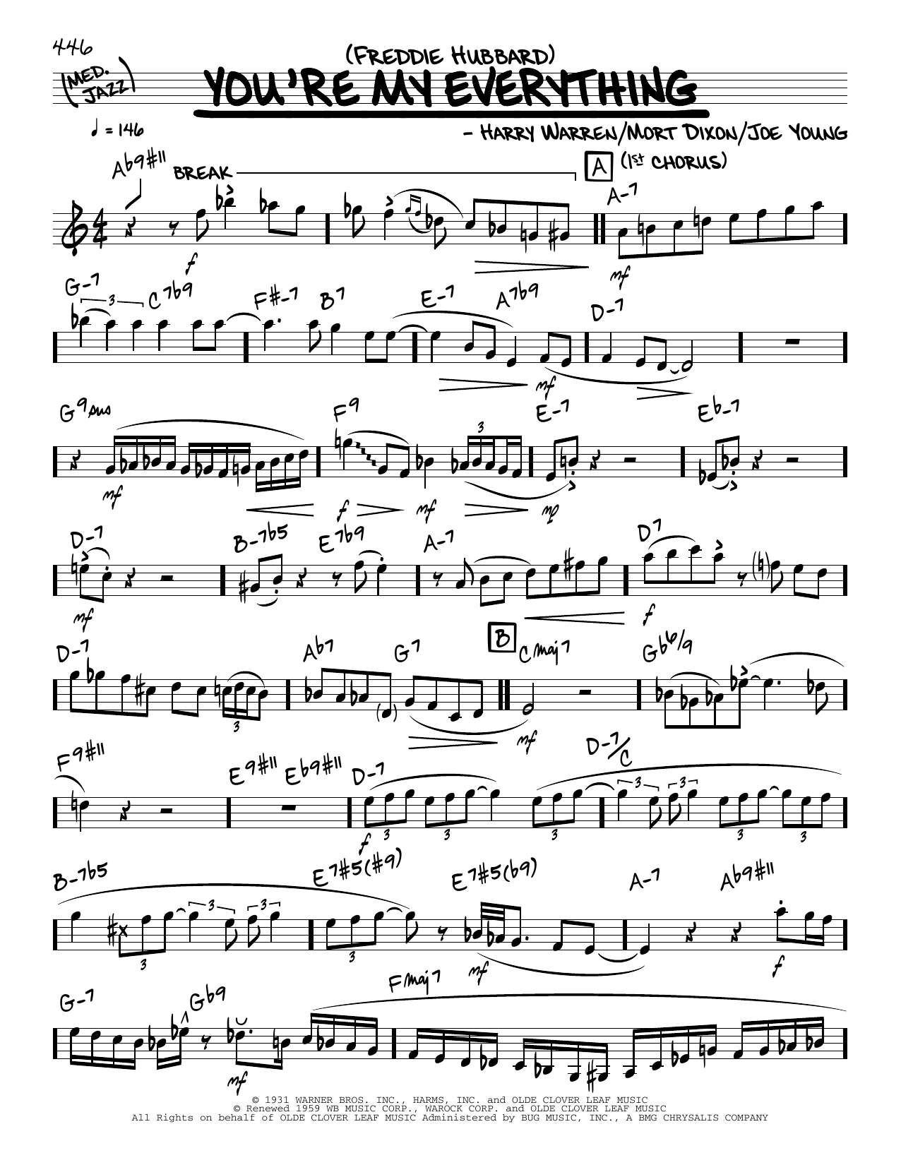 Freddie Hubbard You're My Everything (solo only) Sheet Music Notes & Chords for Real Book – Melody & Chords - Download or Print PDF