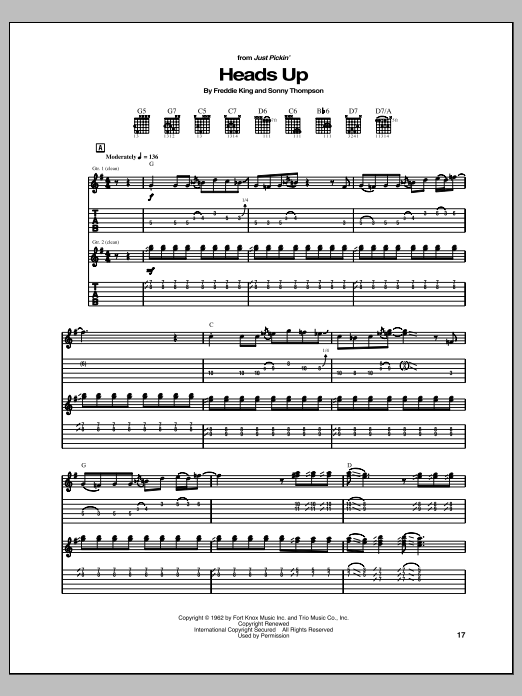 Freddie King Heads Up Sheet Music Notes & Chords for Guitar Tab - Download or Print PDF