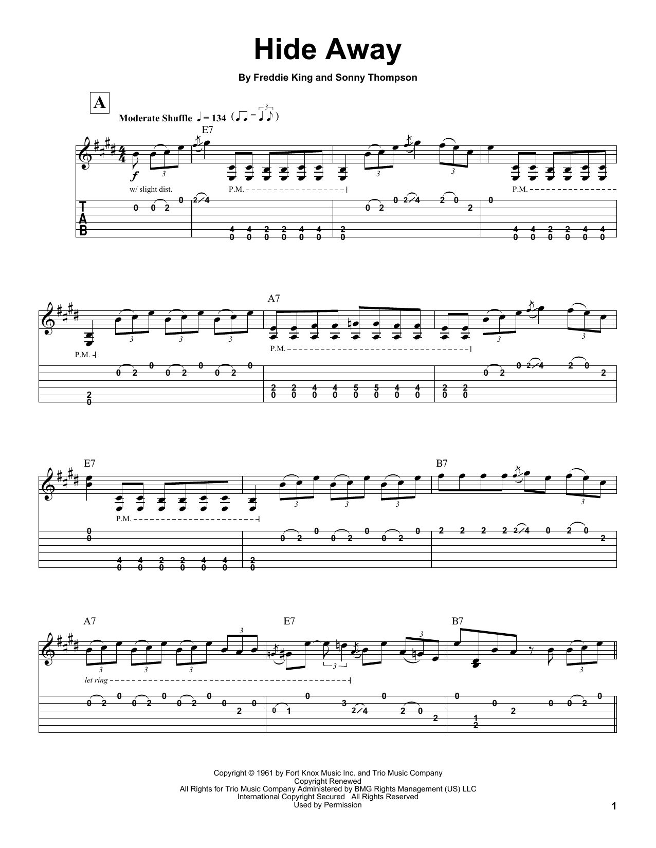 Freddie King Hide Away Sheet Music Notes & Chords for Guitar Tab - Download or Print PDF
