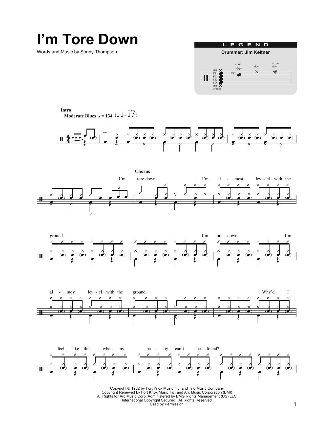 Freddie King I'm Tore Down Sheet Music Notes & Chords for Drums Transcription - Download or Print PDF
