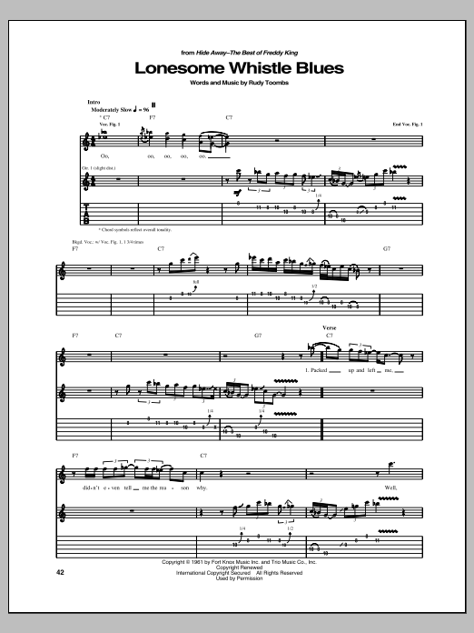 Freddie King Lonesome Whistle Blues Sheet Music Notes & Chords for Guitar Tab - Download or Print PDF