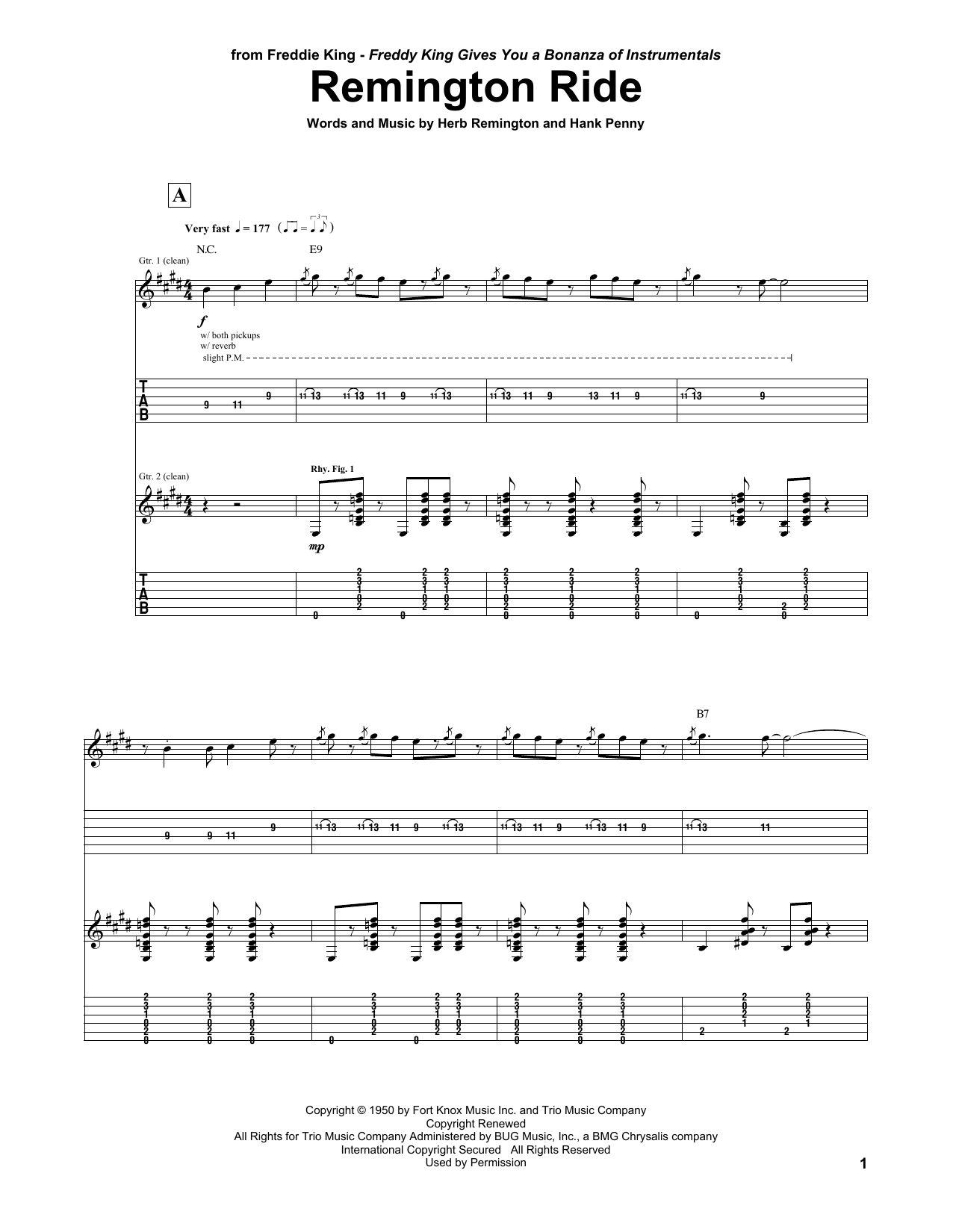 Freddie King Remington Ride Sheet Music Notes & Chords for Guitar Tab - Download or Print PDF
