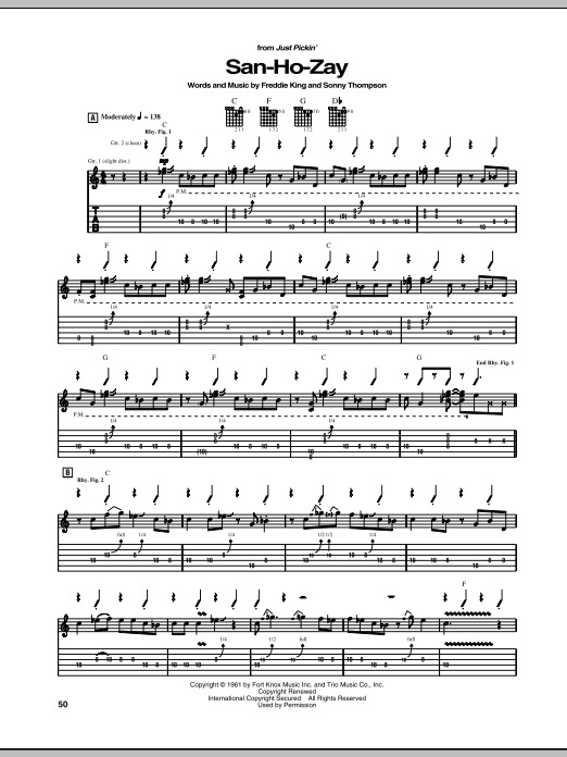 Freddie King San-Ho-Zay Sheet Music Notes & Chords for Easy Guitar Tab - Download or Print PDF