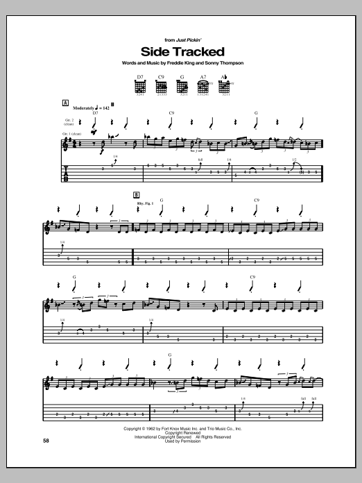 Freddie King Side Tracked Sheet Music Notes & Chords for Guitar Tab - Download or Print PDF