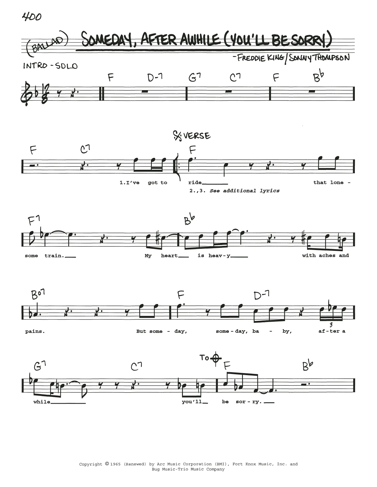 Freddie King Someday, After Awhile (You'll Be Sorry) Sheet Music Notes & Chords for Real Book – Melody, Lyrics & Chords - Download or Print PDF