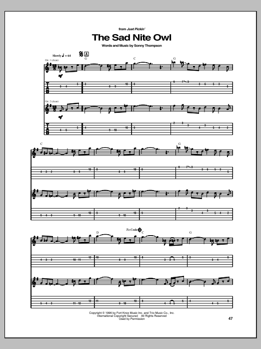 Freddie King The Sad Nite Owl Sheet Music Notes & Chords for Guitar Tab - Download or Print PDF