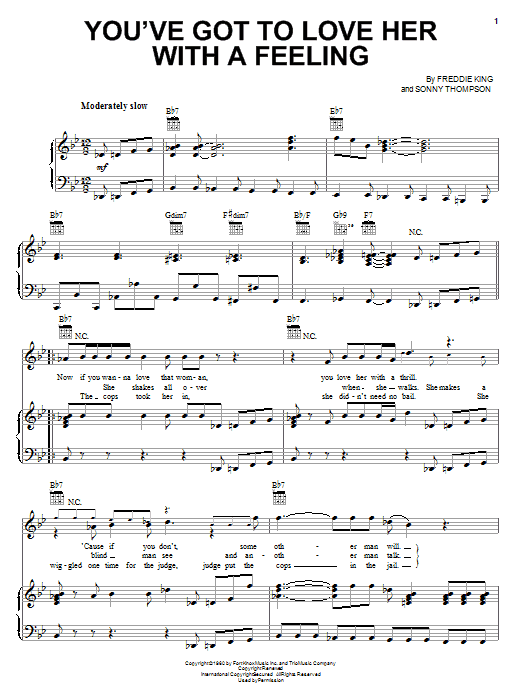Freddie King You've Got To Love Her With A Feeling Sheet Music Notes & Chords for Piano, Vocal & Guitar (Right-Hand Melody) - Download or Print PDF
