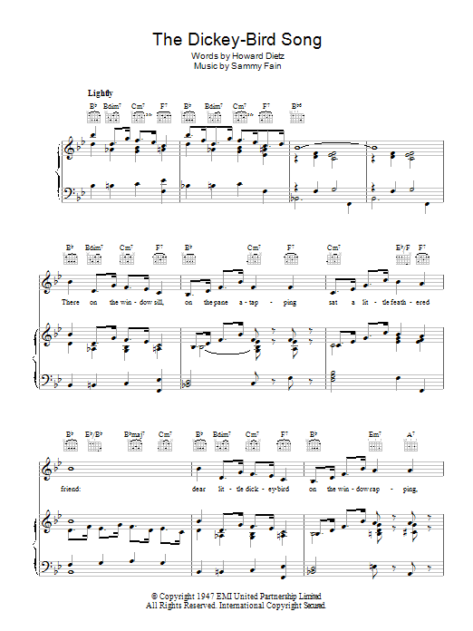 Freddie Martin The Dickey-Bird Song Sheet Music Notes & Chords for Piano, Vocal & Guitar (Right-Hand Melody) - Download or Print PDF