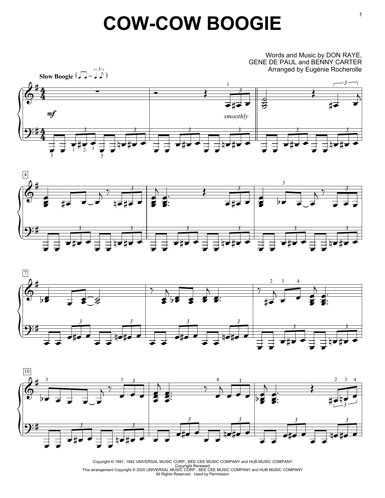 Freddie Slack & His Orchestra Cow-Cow Boogie [Boogie-woogie version] (arr. Eugénie Rocherolle) Sheet Music Notes & Chords for Piano Solo - Download or Print PDF
