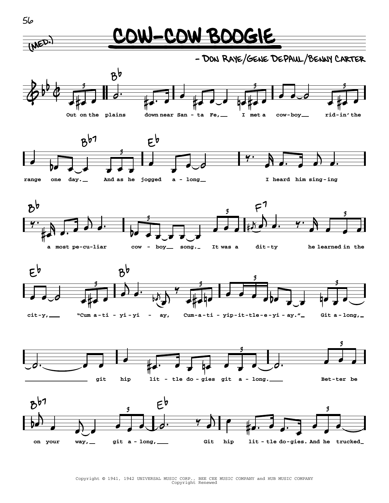 Freddie Slack & His Orchestra Cow-Cow Boogie (Low Voice) Sheet Music Notes & Chords for Real Book – Melody, Lyrics & Chords - Download or Print PDF
