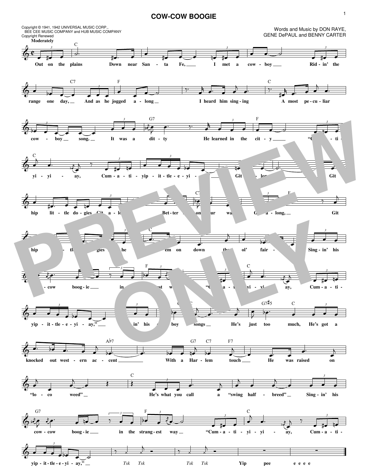 Freddie Slack & His Orchestra Cow-Cow Boogie Sheet Music Notes & Chords for Ukulele - Download or Print PDF