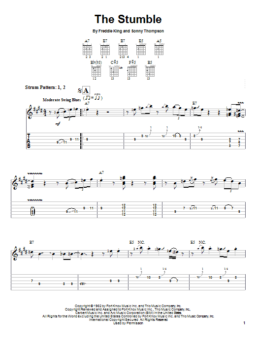 Preview Freddie King The Stumble Pop sheet music, notes and chords for Easy Guitar Tab, SKU: 23231 The Stumble sheet music
