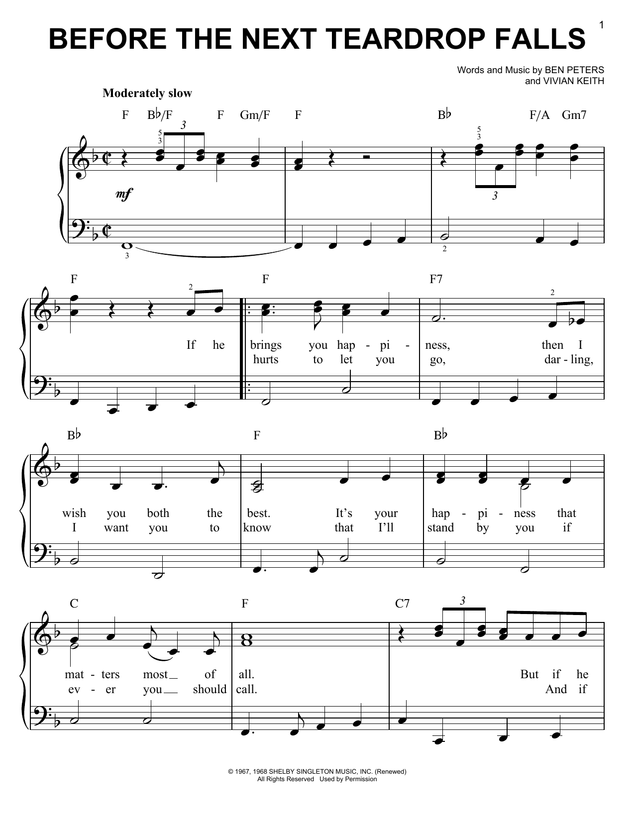 Freddy Fender Before The Next Teardrop Falls Sheet Music Notes & Chords for Real Book – Melody, Lyrics & Chords - Download or Print PDF