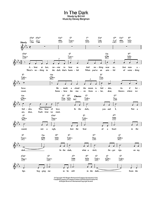 Preview Freddy Martin In The Dark Jazz sheet music, notes and chords for Melody Line, Lyrics & Chords, SKU: 25404 In The Dark sheet music