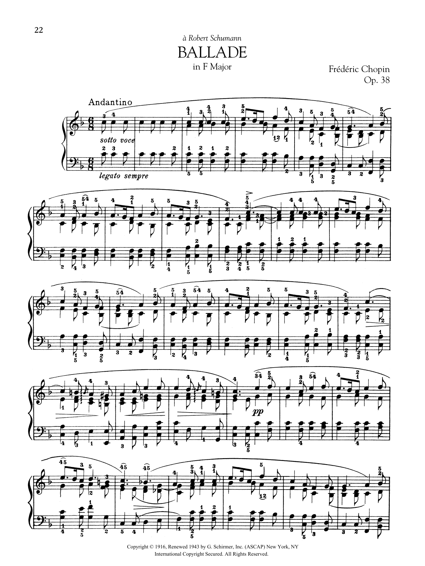 Frédéric Chopin Ballade in F Major, Op. 38 Sheet Music Notes & Chords for Piano Solo - Download or Print PDF