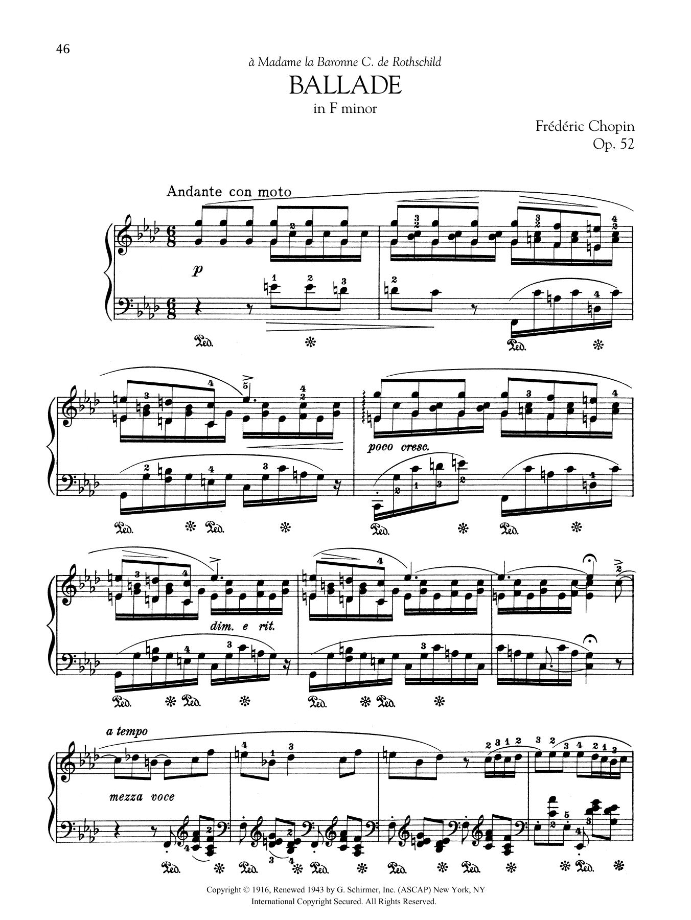 Frédéric Chopin Ballade in F minor, Op. 52 Sheet Music Notes & Chords for Piano Solo - Download or Print PDF