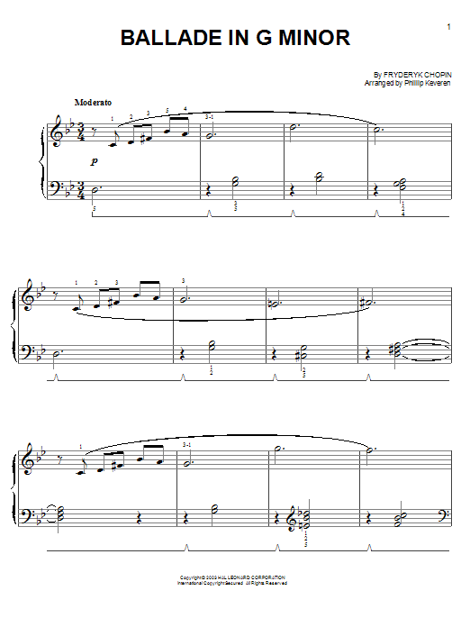 Frederic Chopin Ballade In G Minor, No. 1, Op. 23 (from The Pianist) (arr. Phillip Keveren) Sheet Music Notes & Chords for Easy Piano - Download or Print PDF