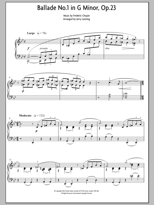 Frederic Chopin Ballade No. 1 In G Minor, Op.23 (Excerpts) (arr. Jerry Lanning) Sheet Music Notes & Chords for Piano - Download or Print PDF