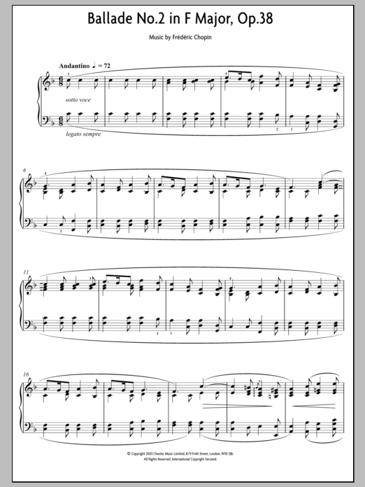 Frederic Chopin Ballade No. 2 In F Major, Op. 38 Sheet Music Notes & Chords for Piano - Download or Print PDF