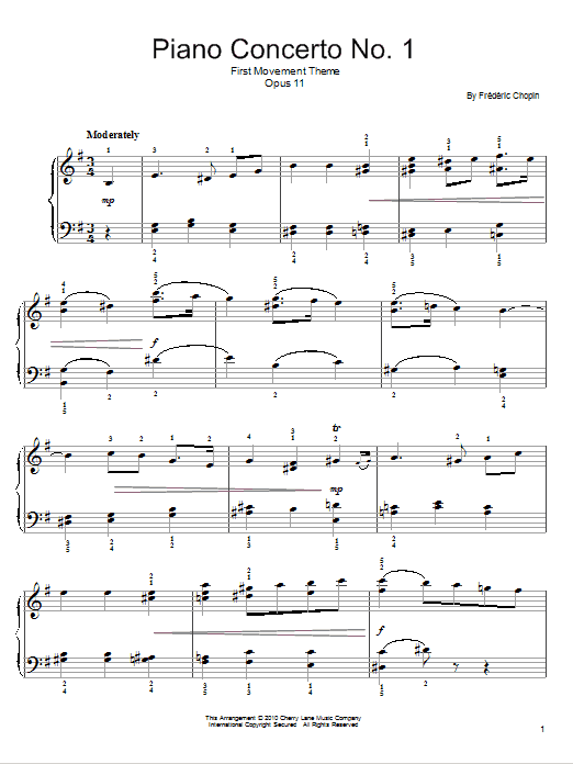 Frederic Chopin Concerto In E Minor Sheet Music Notes & Chords for Easy Piano - Download or Print PDF