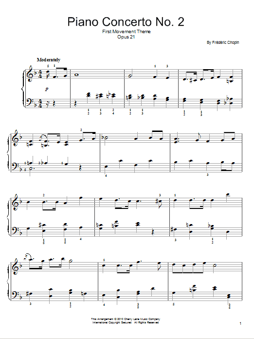 Frederic Chopin Concerto In F Minor Sheet Music Notes & Chords for Easy Piano - Download or Print PDF