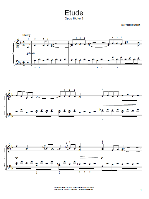 Frederic Chopin Etude Op. 10, No. 3 Sheet Music Notes & Chords for Easy Piano - Download or Print PDF
