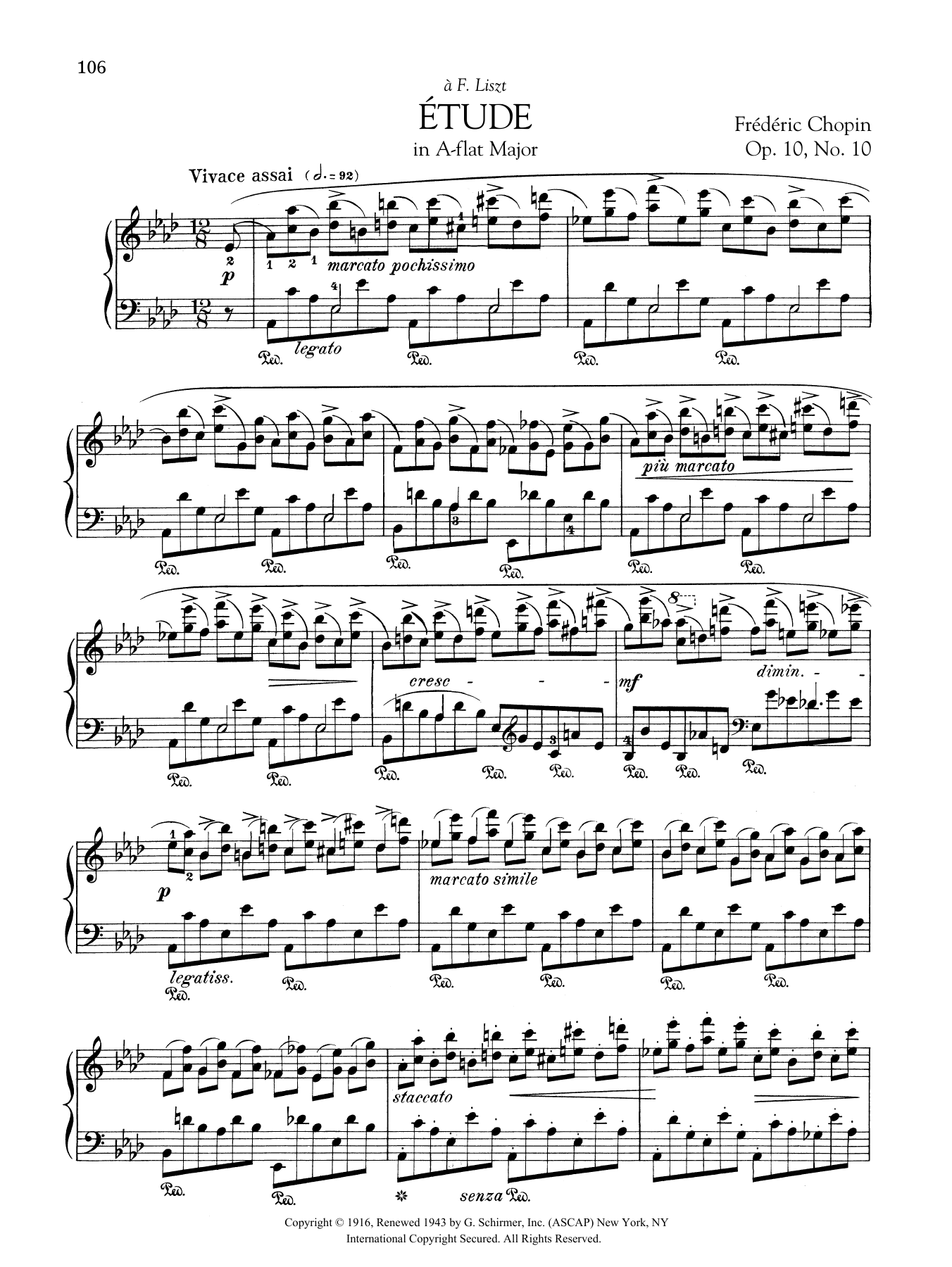 Frédéric Chopin Etude in A-flat Major, Op. 10, No. 10 Sheet Music Notes & Chords for Piano Solo - Download or Print PDF