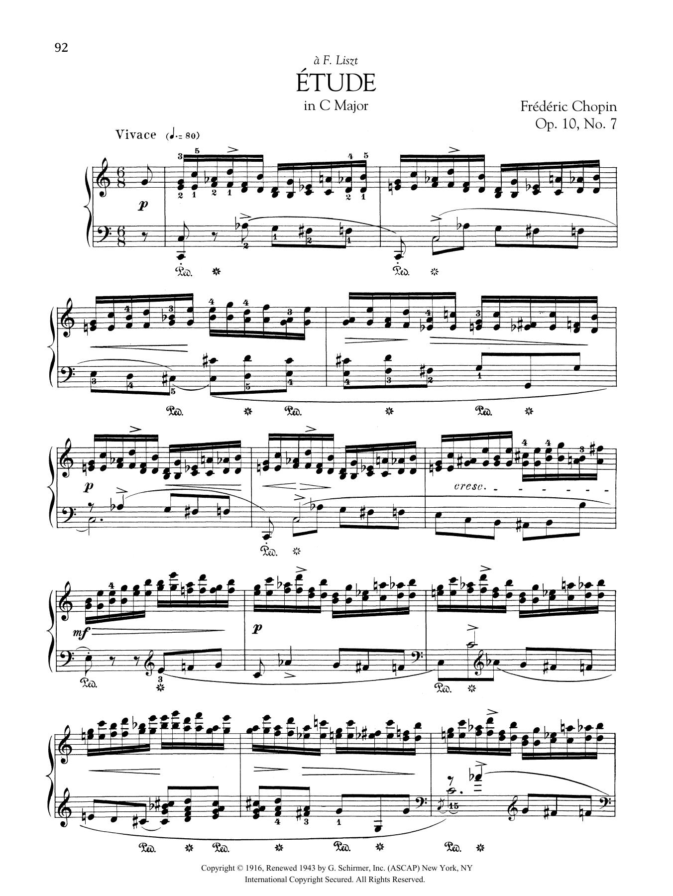 Frédéric Chopin Etude in C Major, Op. 10, No. 7 Sheet Music Notes & Chords for Piano Solo - Download or Print PDF