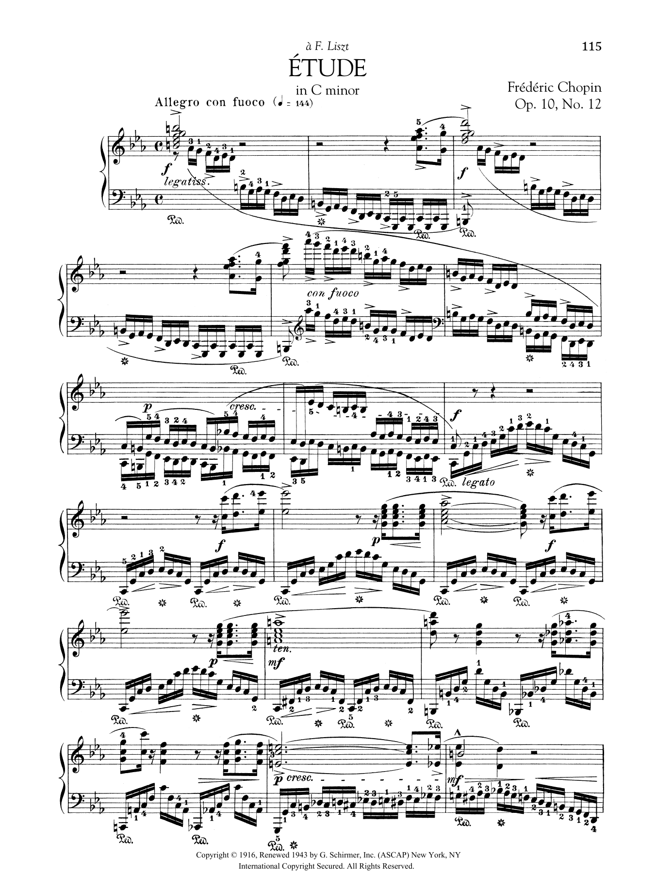 Frédéric Chopin Etude in C Minor, Op. 10, No. 12 Sheet Music Notes & Chords for Piano Solo - Download or Print PDF