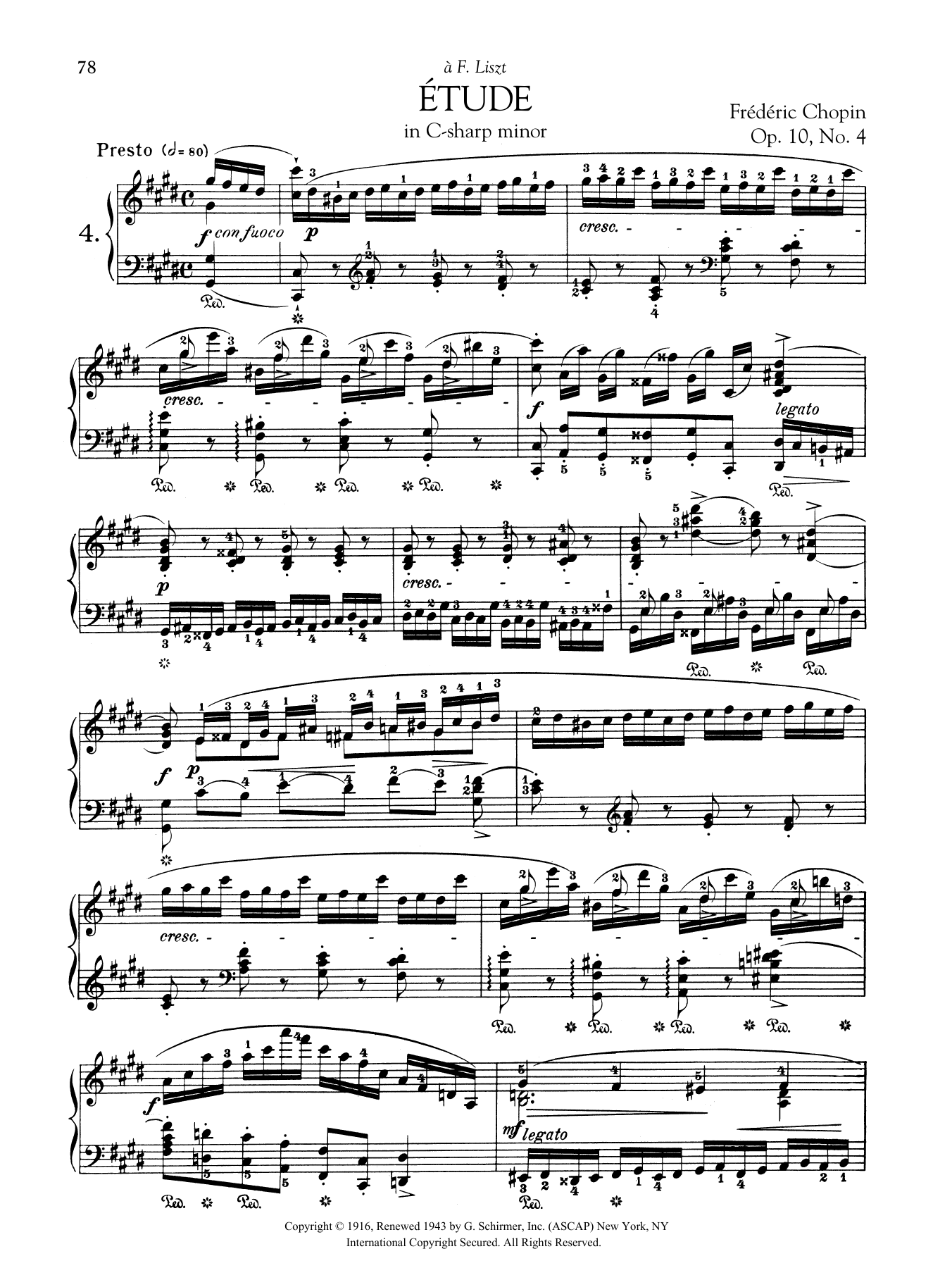 Frédéric Chopin Etude in C-sharp minor, Op. 10, No. 4 Sheet Music Notes & Chords for Piano Solo - Download or Print PDF