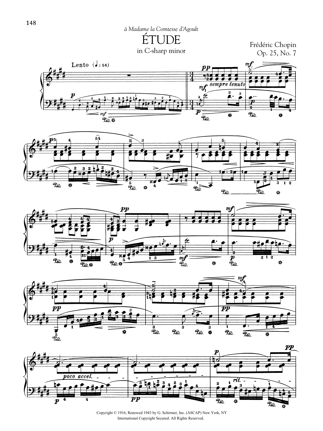 Frédéric Chopin Etude in C-sharp minor, Op. 25, No. 7 Sheet Music Notes & Chords for Piano Solo - Download or Print PDF