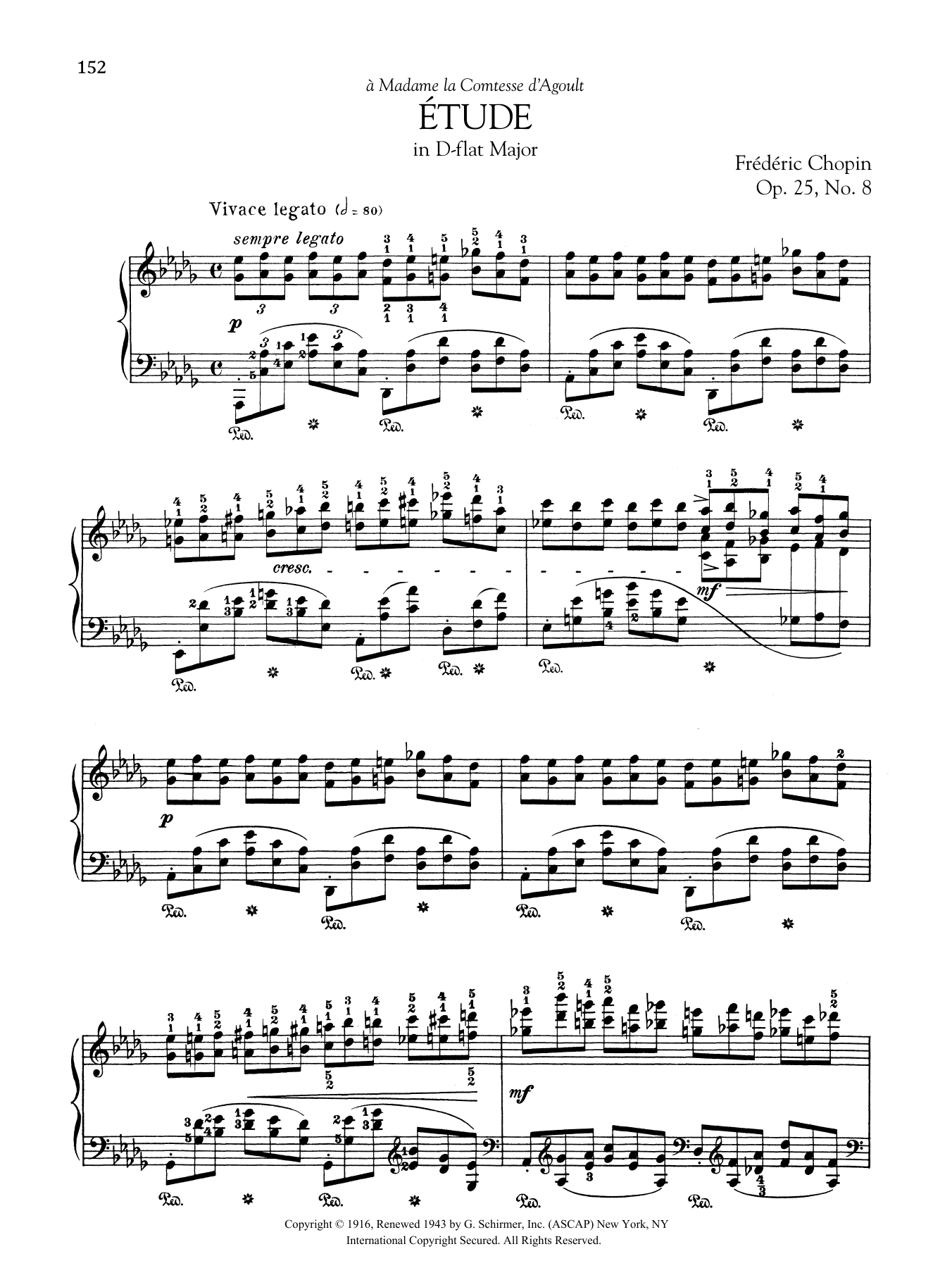 Frédéric Chopin Etude in D-flat Major, Op. 25, No. 8 Sheet Music Notes & Chords for Piano Solo - Download or Print PDF