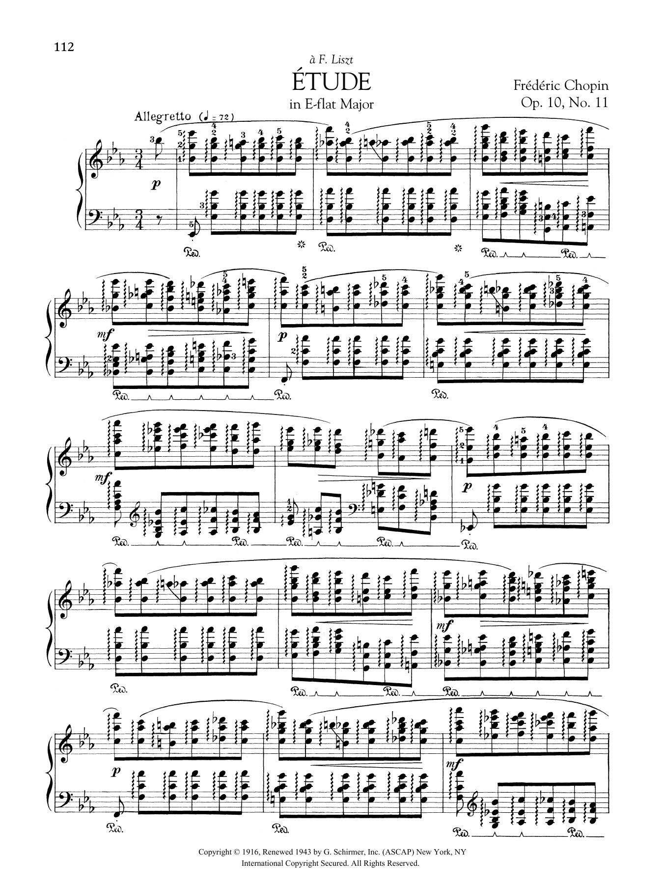 Frédéric Chopin Etude in E-flat Major, Op. 10, No. 11 Sheet Music Notes & Chords for Piano Solo - Download or Print PDF