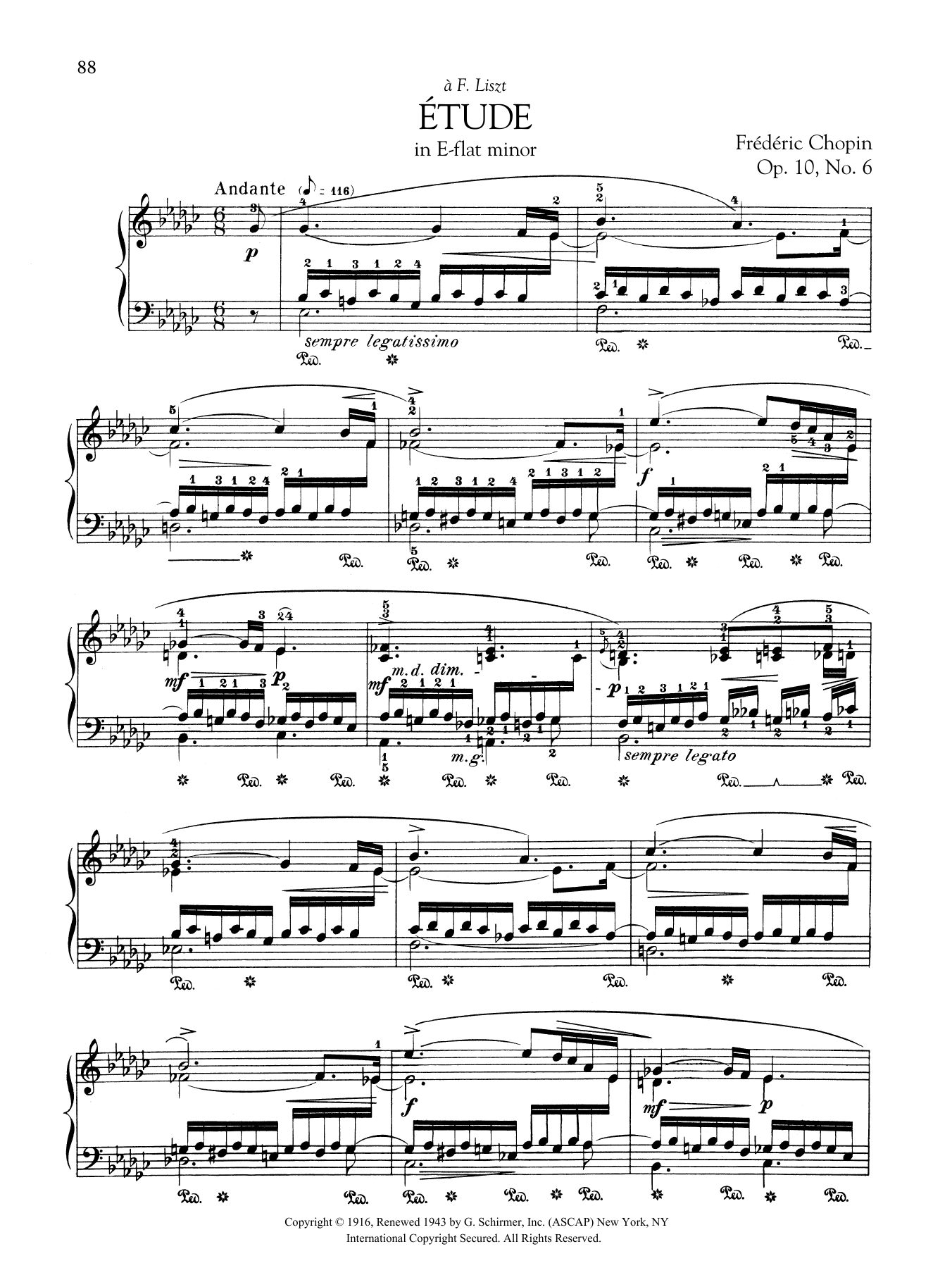 Frédéric Chopin Etude in E-flat minor, Op. 10, No. 6 Sheet Music Notes & Chords for Piano Solo - Download or Print PDF