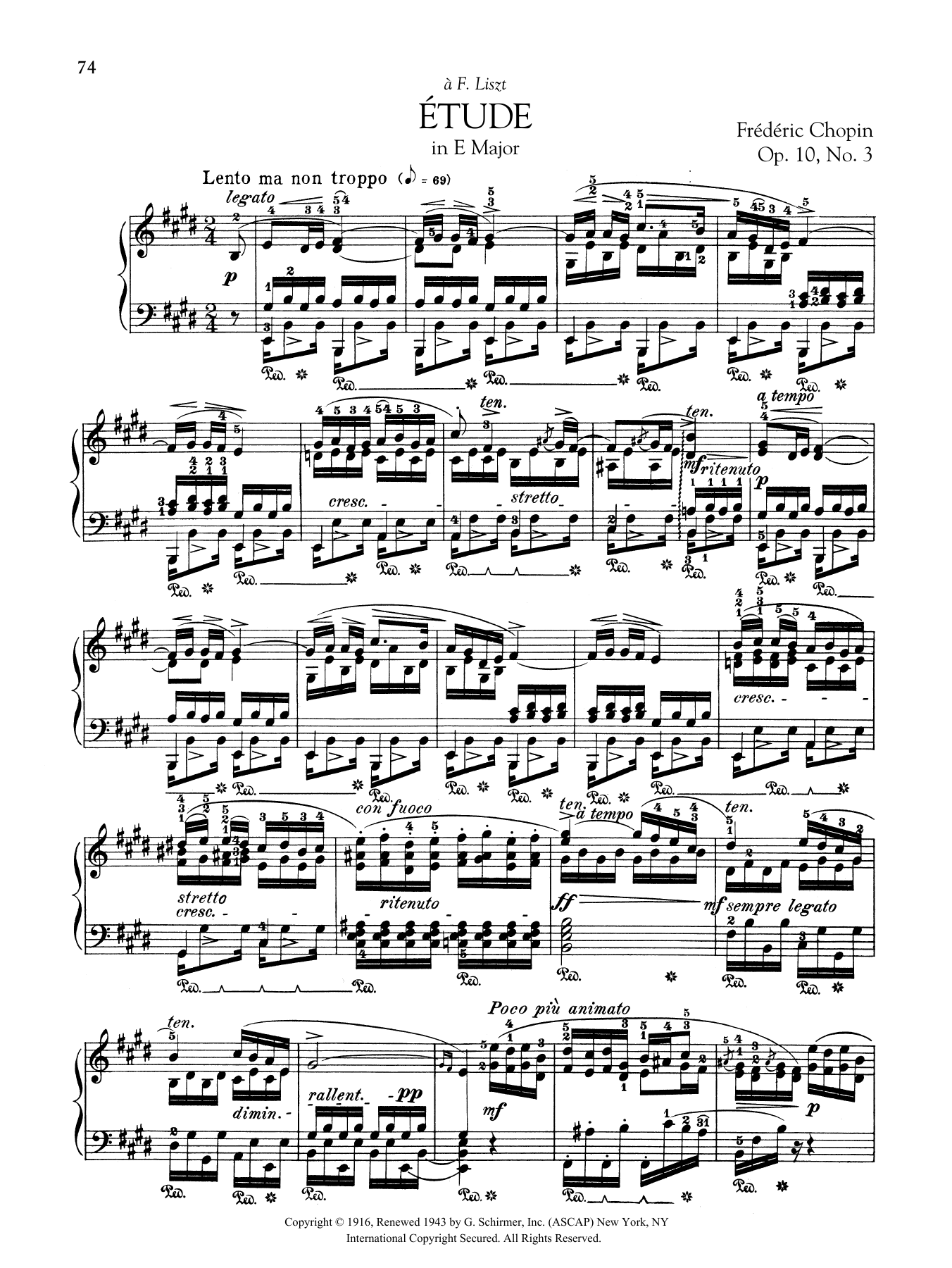Frédéric Chopin Etude in E Major, Op. 10, No. 3 Sheet Music Notes & Chords for Piano Solo - Download or Print PDF