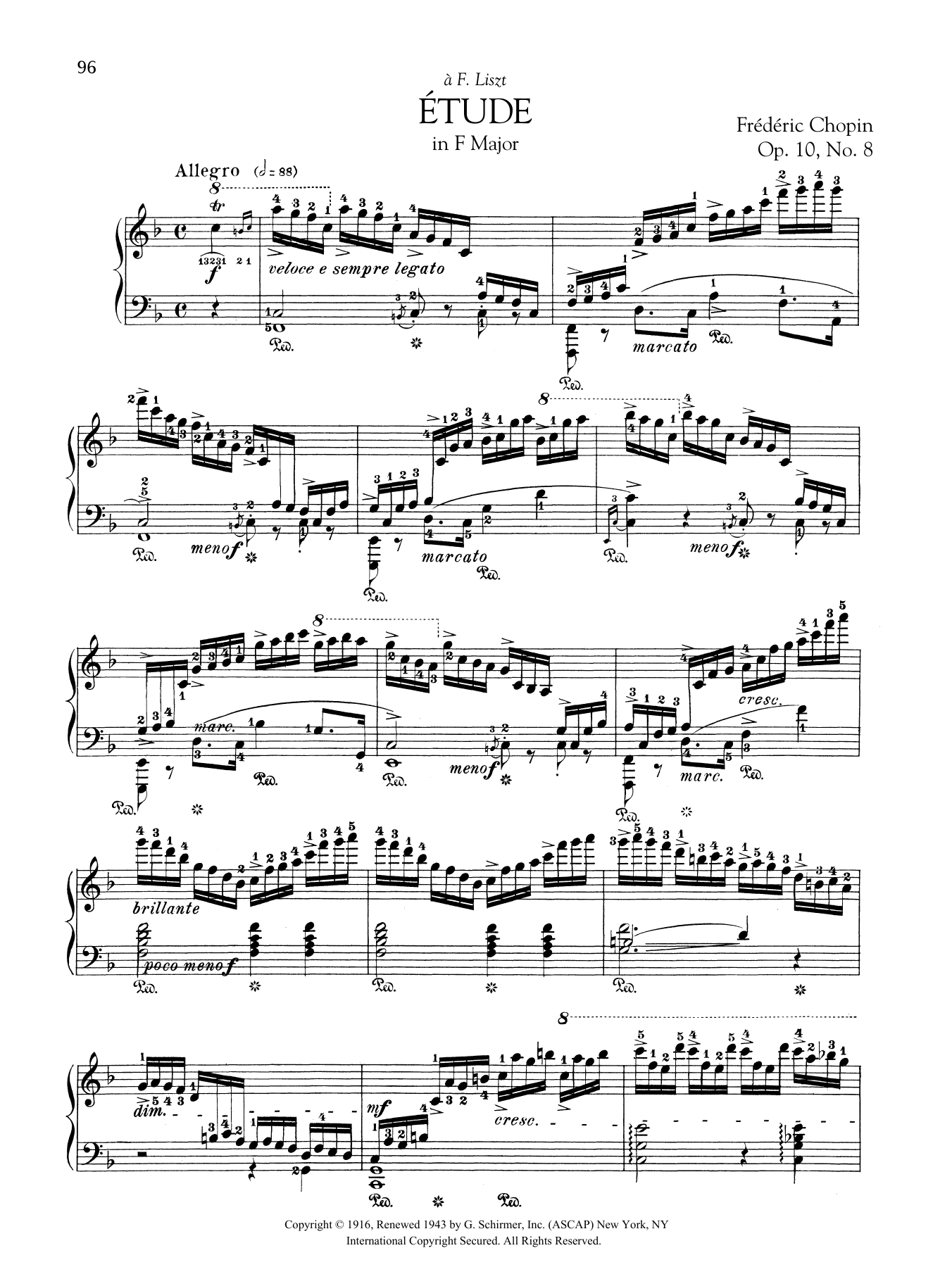 Frédéric Chopin Etude in F Major, Op. 10, No. 8 Sheet Music Notes & Chords for Piano Solo - Download or Print PDF