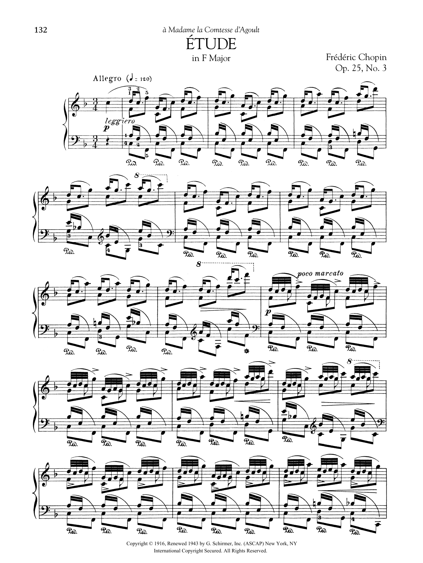 Frédéric Chopin Etude in F Major, Op. 25, No. 3 Sheet Music Notes & Chords for Piano Solo - Download or Print PDF