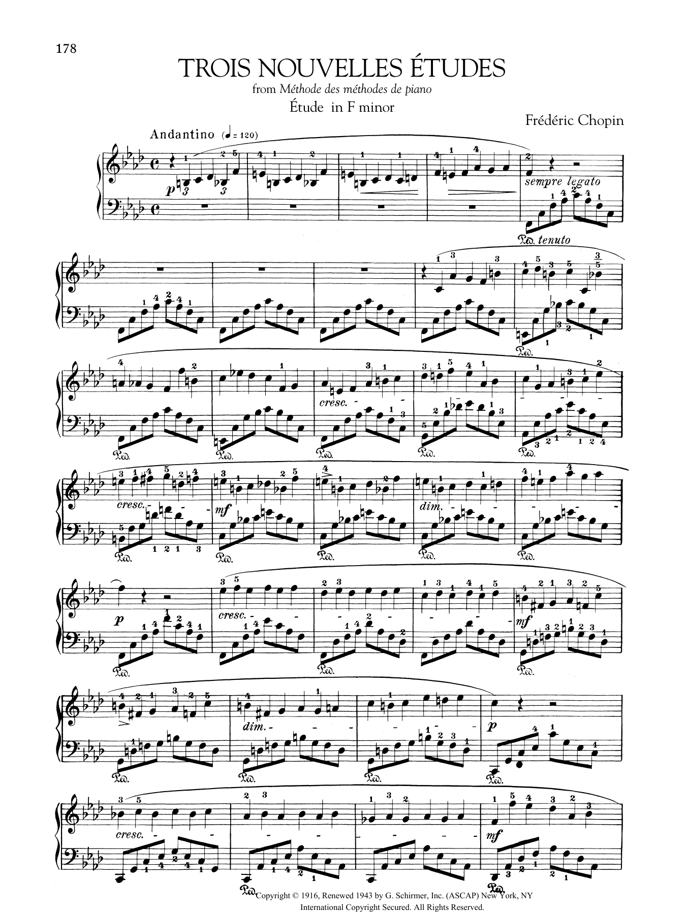 Frédéric Chopin Etude in F minor, from Trois Nouvelles Etudes from Methode des methodes de piano sheet music notes and chords. Download Printable PDF.
