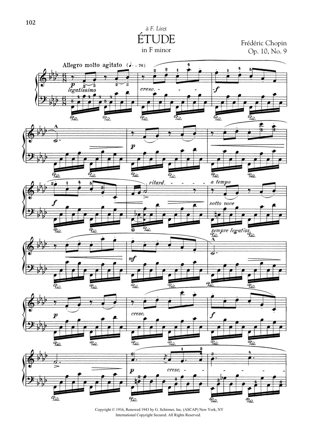 Frédéric Chopin Etude in F minor, Op. 10, No. 9 Sheet Music Notes & Chords for Piano Solo - Download or Print PDF