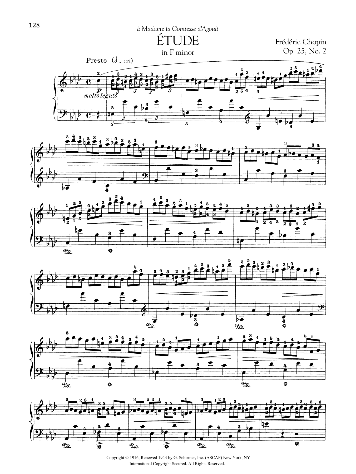 Frédéric Chopin Etude in F minor, Op 25, No. 2 Sheet Music Notes & Chords for Piano Solo - Download or Print PDF